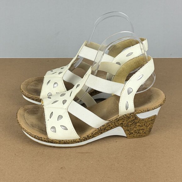 Rieker Elba Leather Wedge Sandals Womens 8.5 EU 40 White Ankle Strap - Picture 10 of 10